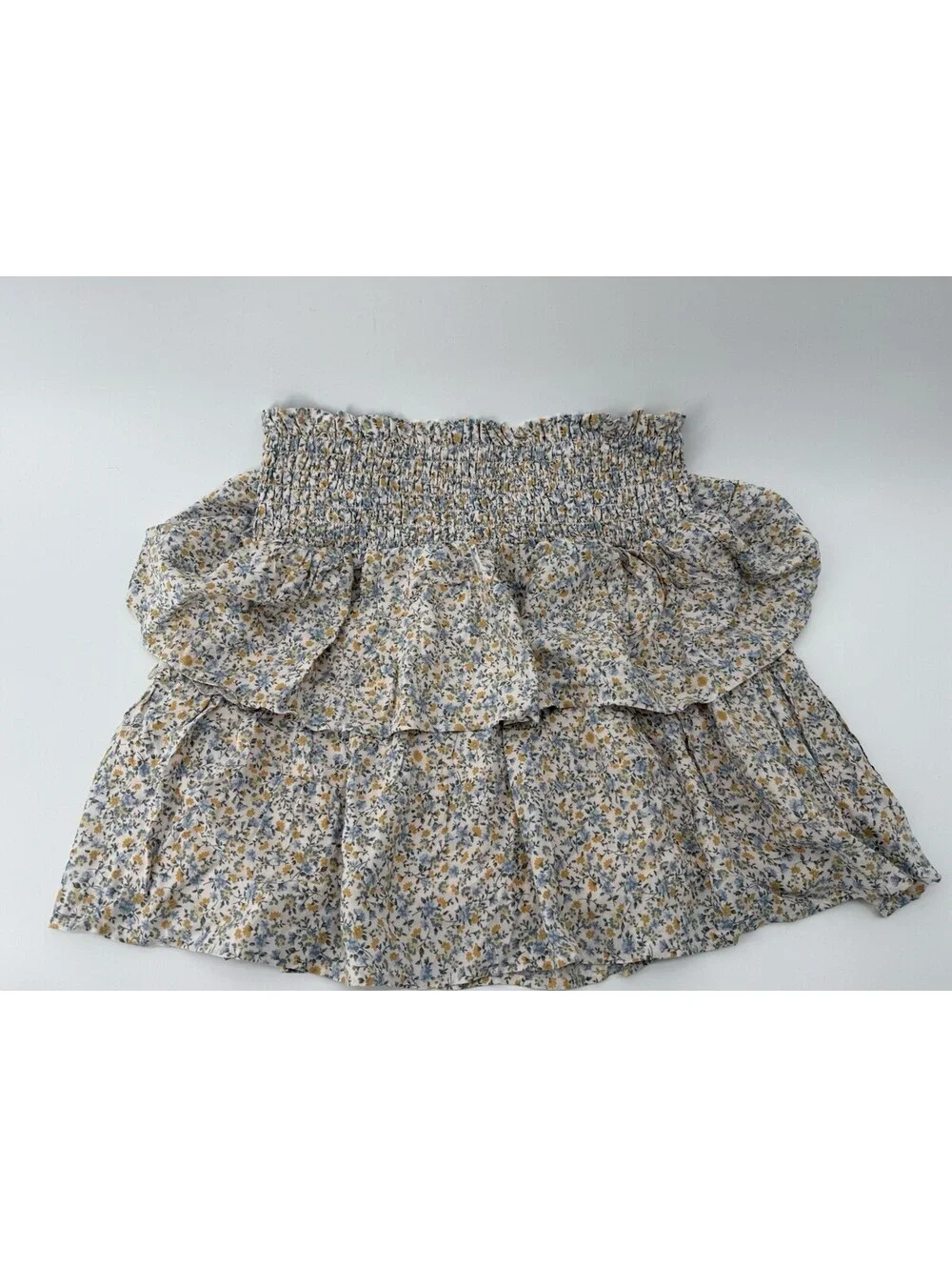 NWT Wallflower Skirt Women Large Blue Yellow Floral Tiered PullOn Lined Romantic